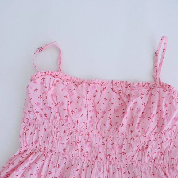 Free People Gabby  Mini Pink Cherry Spaghetti Strap Mini Cotton Dress S - Picture 10 of 11